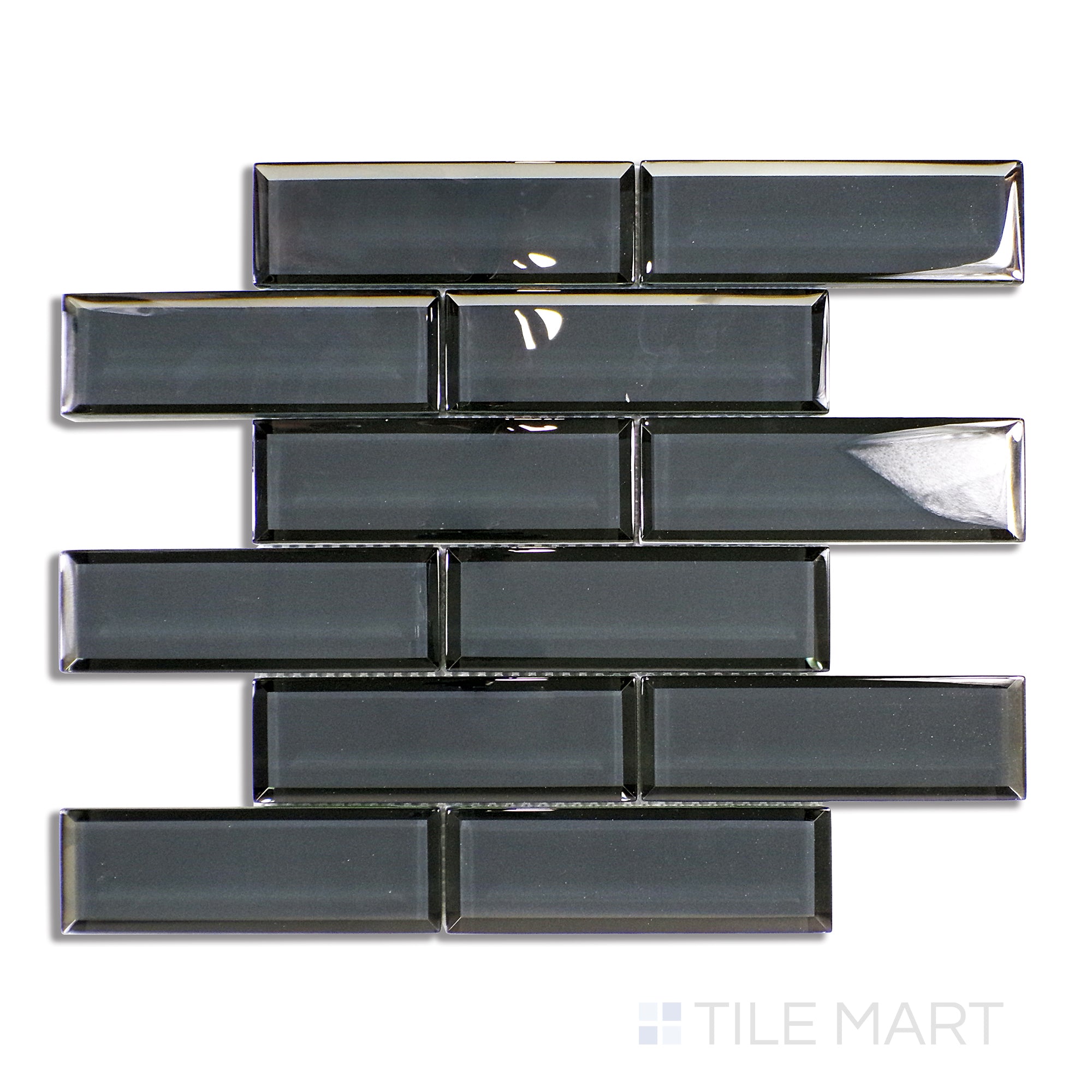 Glass Modern 2x6 Brick Glass Mosaic 12x12 Dark Grey Glossy Tilemart 7349