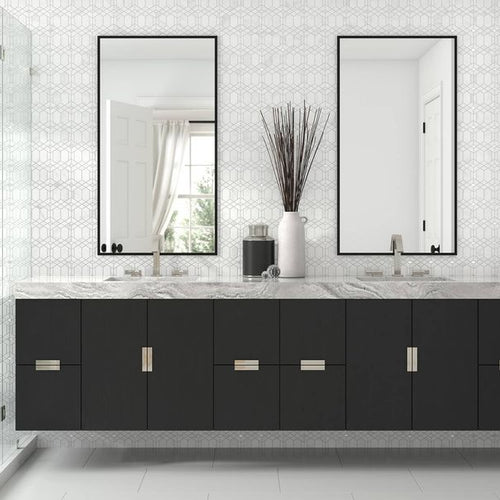 Panache White Polished Marble, Metal Mosaic
