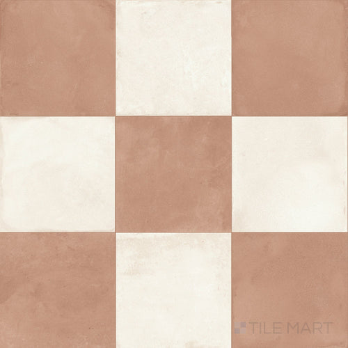 Amuri 8x8 Checkerboard Matte Porcelain Tile in Avorio and Cotto