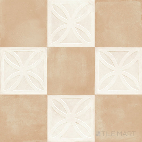 Amuri 8x8 Checkerboard Matte Porcelain Tile in Avorio Struttura 3D and Biscotto