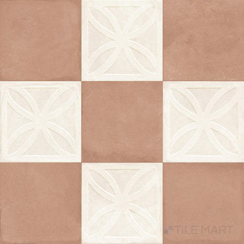 Amuri 8x8 Checkerboard Matte Porcelain Tile in Avorio Struttura 3D and Cotto