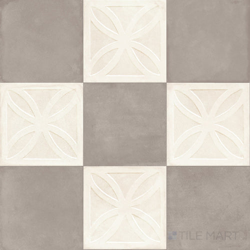 Amuri 8x8 Checkerboard Matte Porcelain Tile in Avorio Struttura 3D and Grigio