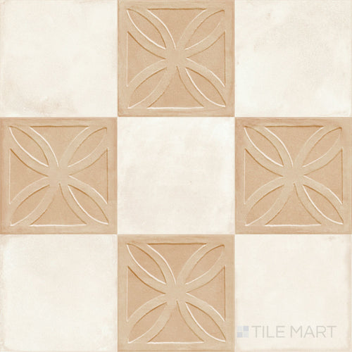 Amuri 8x8 Checkerboard Matte Porcelain Tile in Biscotto Struttura 3D and Avorio