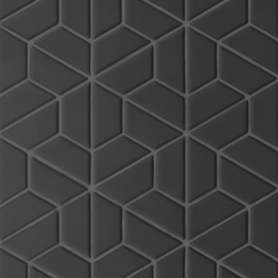 Le Café Half Hexagon Glazed Porcelain Mosaic 11X12-3/4 Black Matte