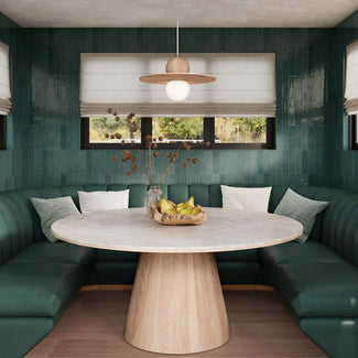 The Marin zellige handmade tile collection combines contemporary, rustic, Mediterranean, and coastal aesthetics, adding a handcrafted, artisanal touch to interiors.