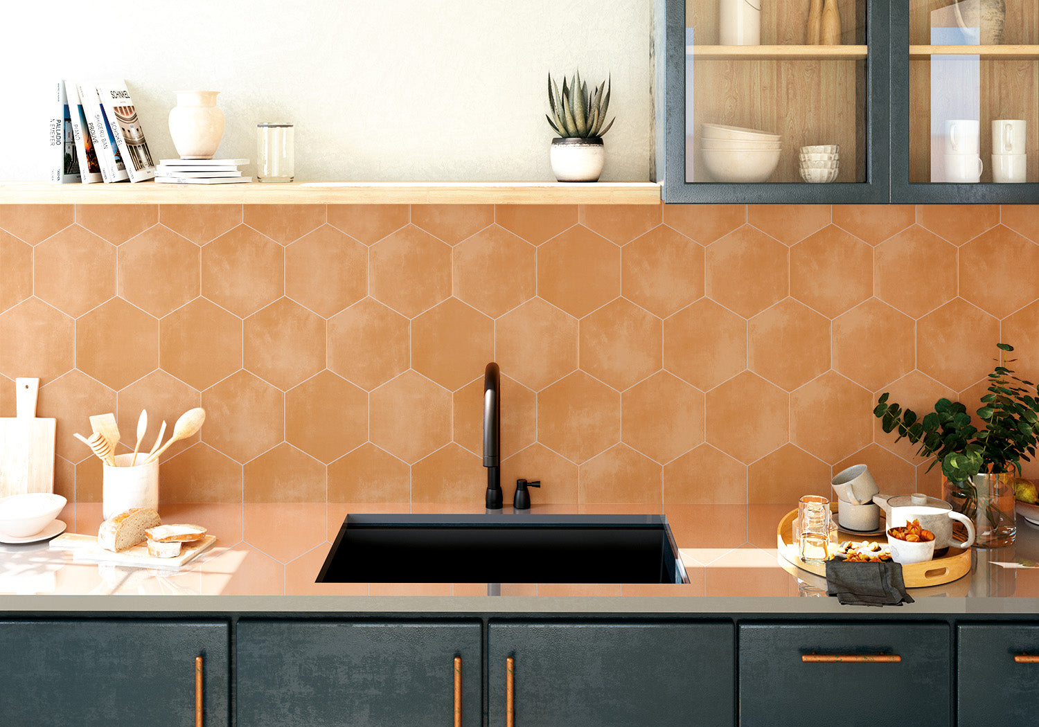 Hexagon tile collection showcasing geometric elegance and modern flair, with bold shapes that bring dynamic pattern and movement to design.