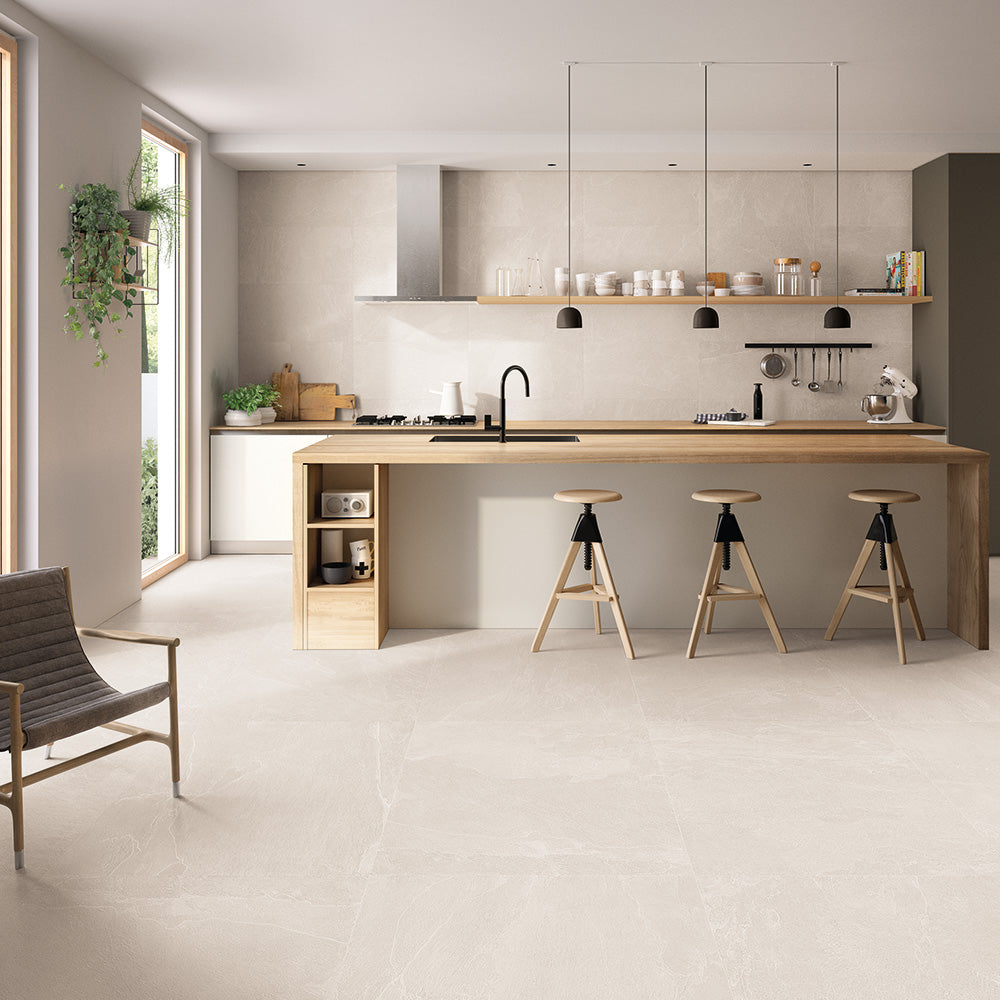 The Nordika tile collection features a refined concrete look, blending traditional, mid-century modern, and transitional styles. With its sleek texture and understated elegance, this collection adds a sophisticated, contemporary touch to any space.