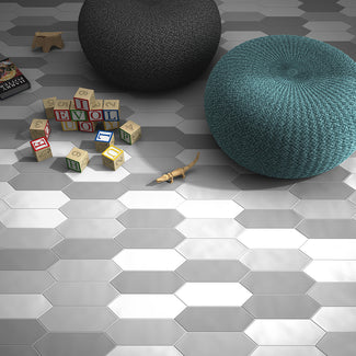 The Kite tile collection features a bold decorative design with geometric elegance, perfect for modern, industrial, mid-century modern, Art Deco, and minimalist interiors