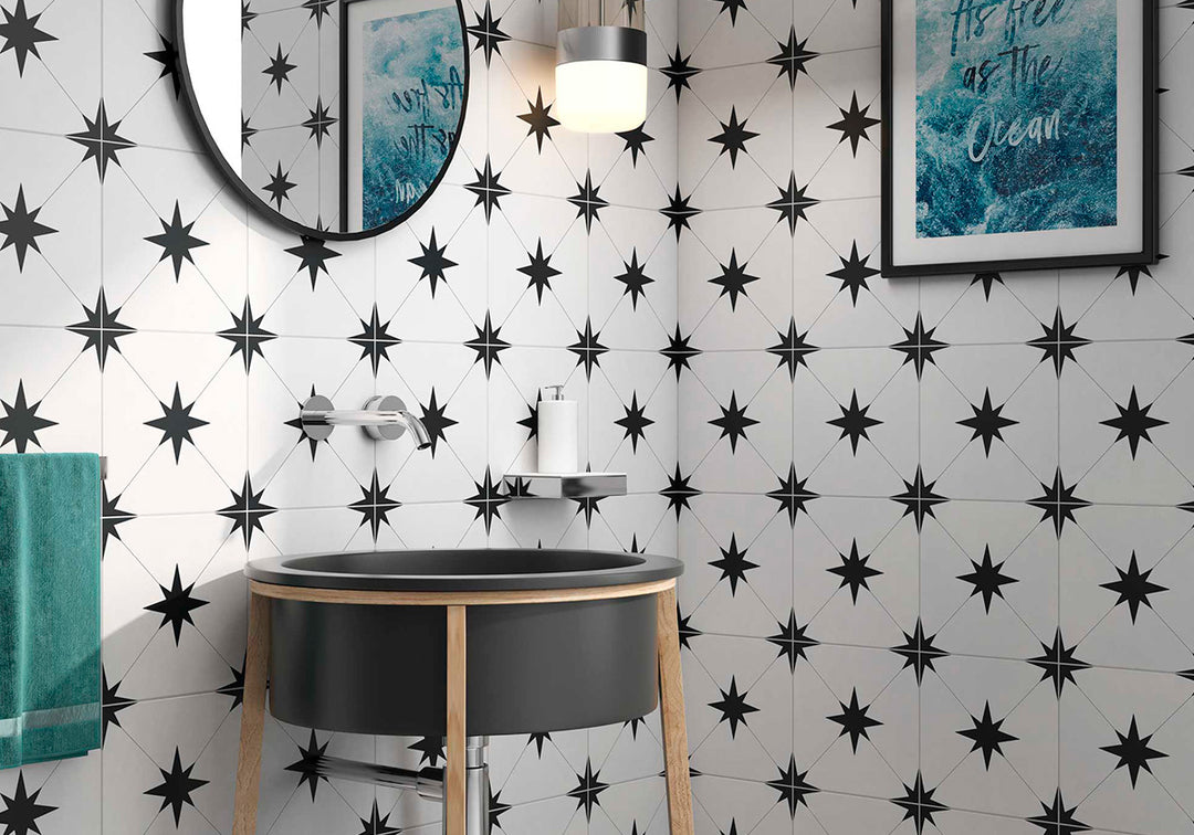 Infuse your interiors with bold patterns and dynamic energy with the Starburst tile collection. This encaustic decorative tile is designed for contemporary, eclectic, and Mediterranean spaces, adding an artistic statement wherever it's placed.