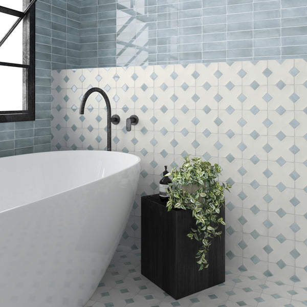 The Kasbah collection embraces the charm of Moroccan-inspired design, featuring decorative tiles with rustic and bohemian influences. Its Mediterranean color palette and transitional appeal make it perfect for accent walls and statement floors.