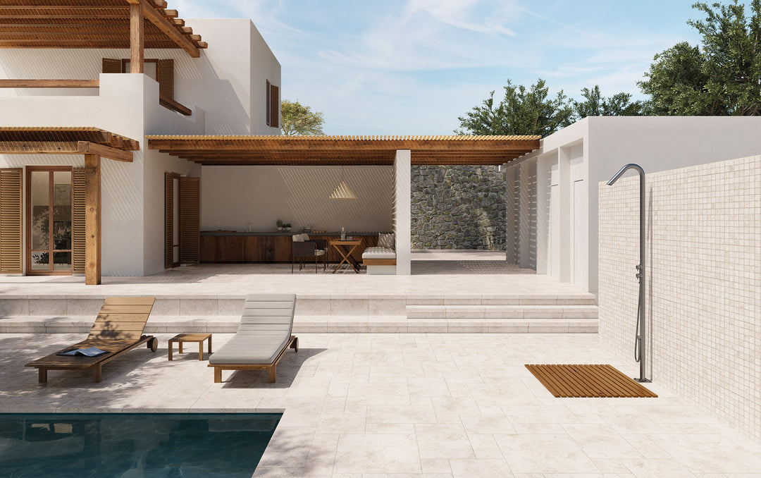 The Jerusalem Stone collection offers a natural stone aesthetic with a transitional touch. Ideal for contemporary and traditional interiors, it creates a sophisticated yet organic ambiance.