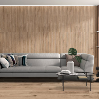 The Ribbon Wood collection brings the warmth of natural wood into modern interiors. Its farmhouse-inspired charm and transitional design make it an excellent choice for cozy yet contemporary spaces.