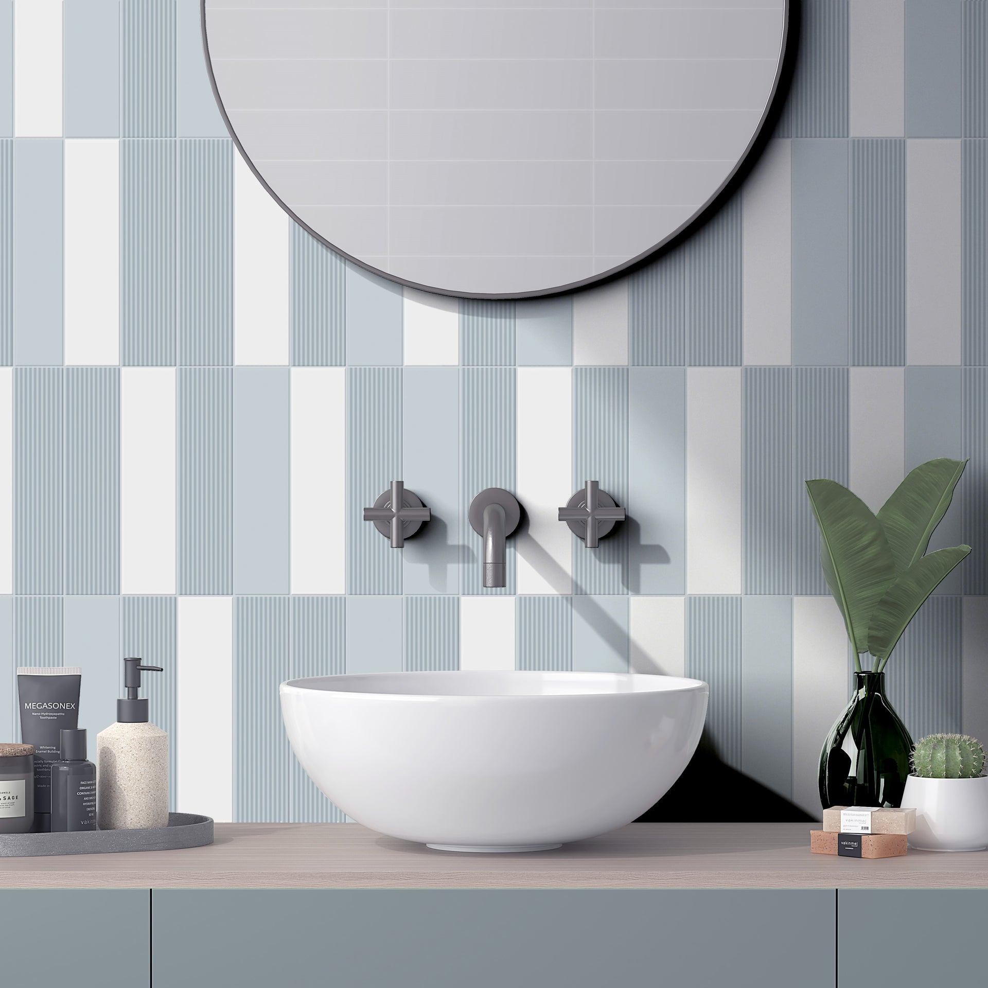 Glenbrook Collection tiles featuring a contemporary blend of Mid-Century Modern, Art Deco, and Eclectic design elements