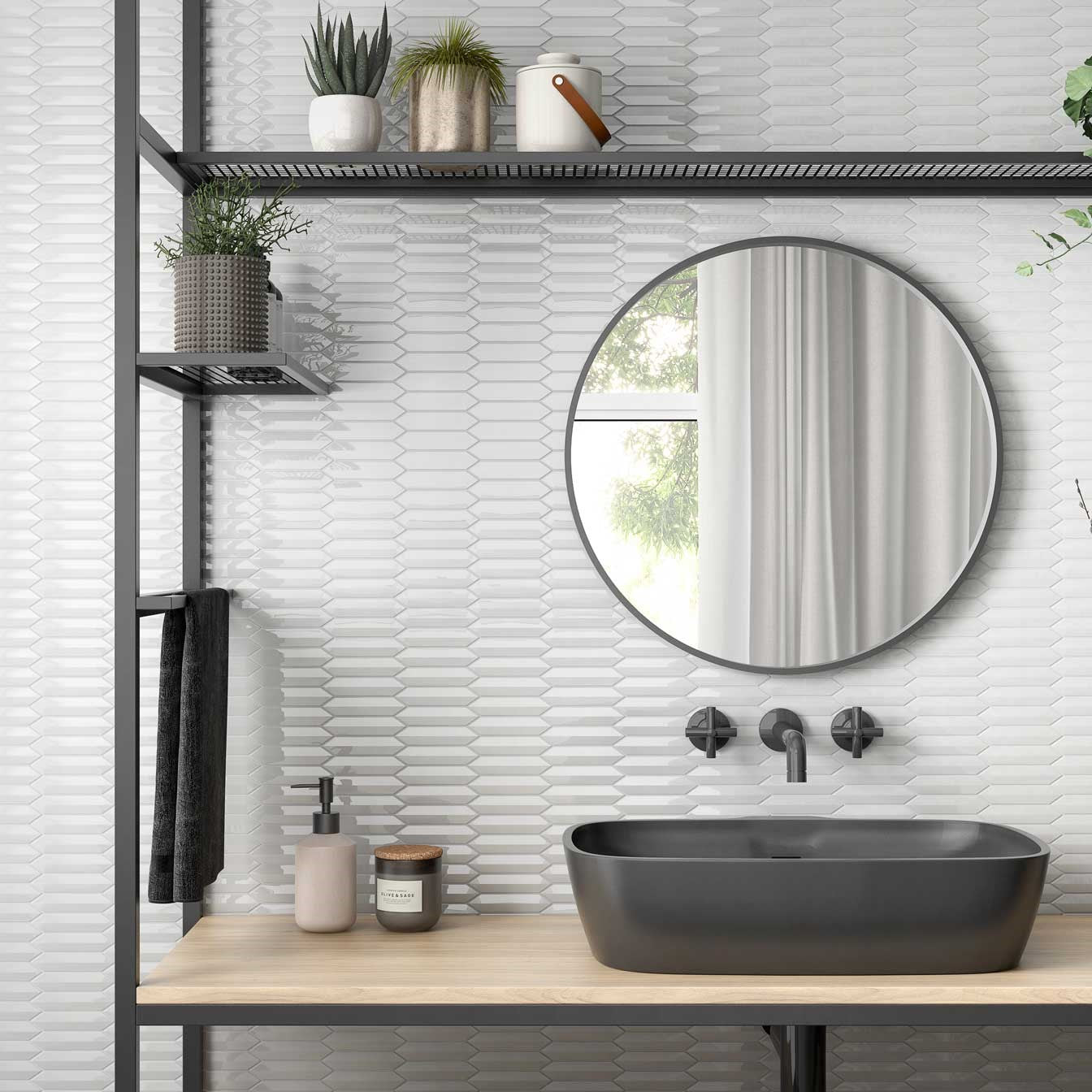 Discover the bold sophistication of CC Mosaics Plus decorative tile.  A seamless fusion of contemporary flair, industrial edge, and mid-century modern charm, this tile transforms any space with its geometric patterns and sleek finish