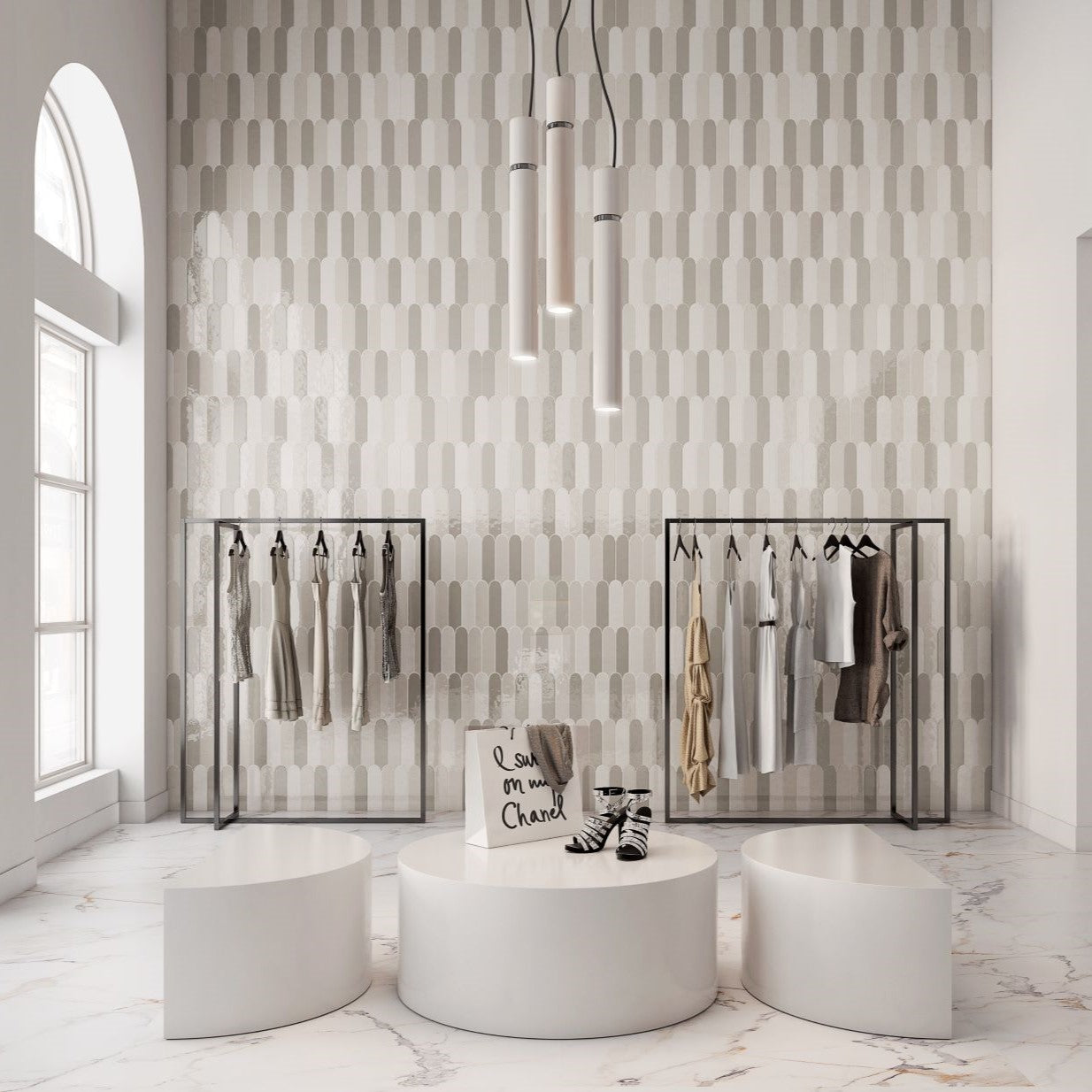 Elevate your space with the Feathers decorative tile, a stylish blend of modern elegance and coastal serenity