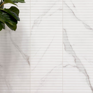 Upgrade your space with the luxurious Thomas marble-look tile, designed for modern, mid-century modern, and eclectic interiors