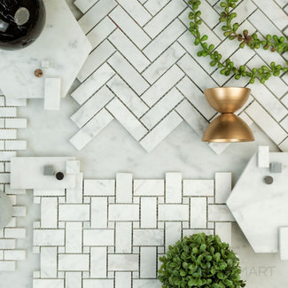 White Carrara tile collection featuring classic white marble visuals with soft grey veining, offering timeless elegance and refined natural beauty.