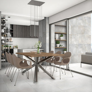 The Brooklyn Cemento tile collection embraces a raw, concrete-inspired aesthetic, perfect for modern, industrial, mid-century modern, and rustic interiors.   atmosphere