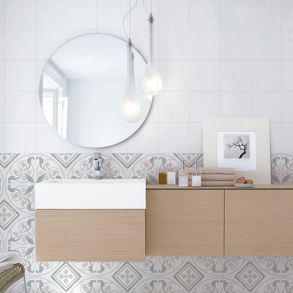 The Frame 15 tile collection features a striking blend of decorative and encaustic-inspired designs. With influences from contemporary, mid-century modern, Mediterranean, and bohemian styles, this collection adds a bold, artistic statement to any space.