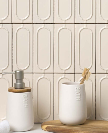 Flat lay of beige and white tiles