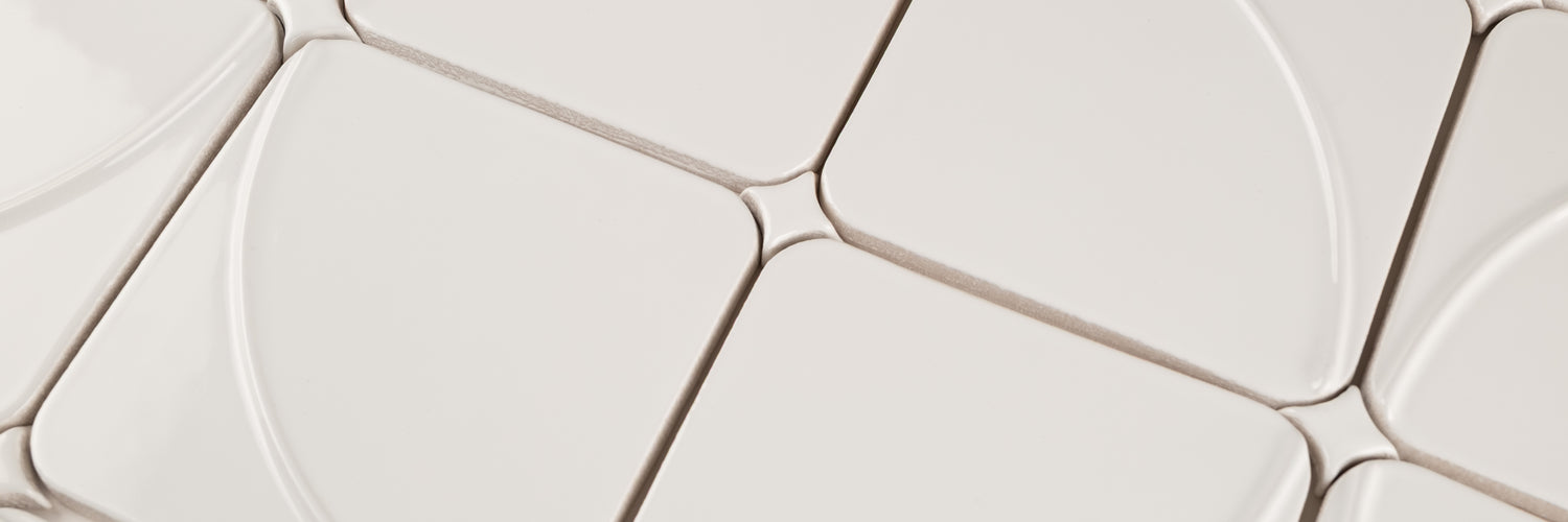 Flat lay of beige and white tiles