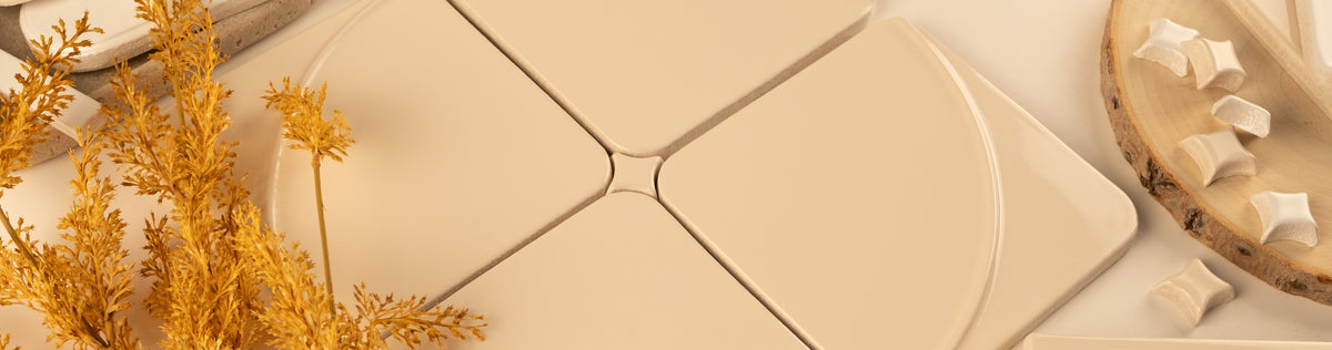 Flat lay of beige and white tiles