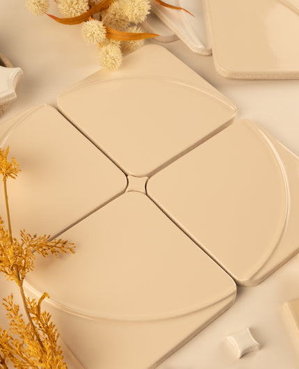 Flat lay of beige and white tiles