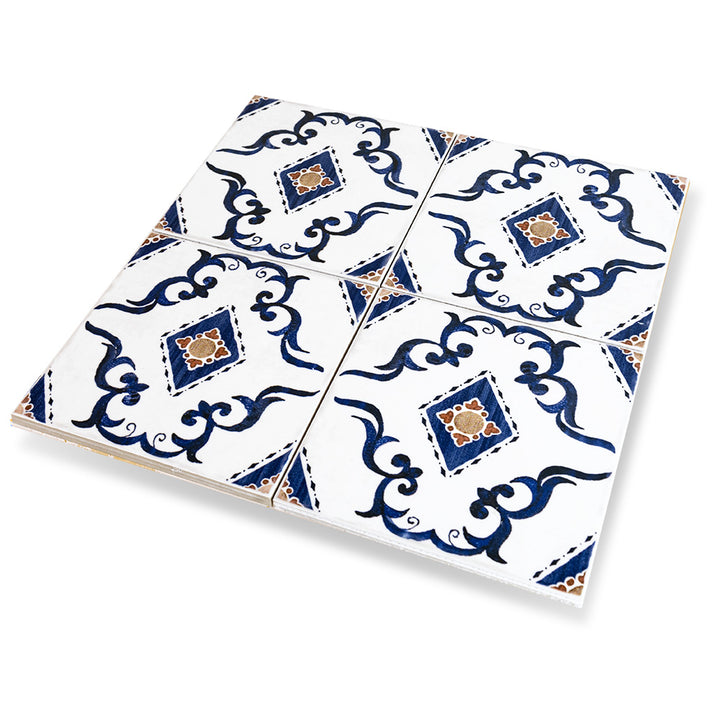 A glossy navy surface is captured in this detailed macro shot of Andratx Dragonera Navy 6x6 glossy porcelain tile, emphasizing its deep blue saturation and reflective glaze.