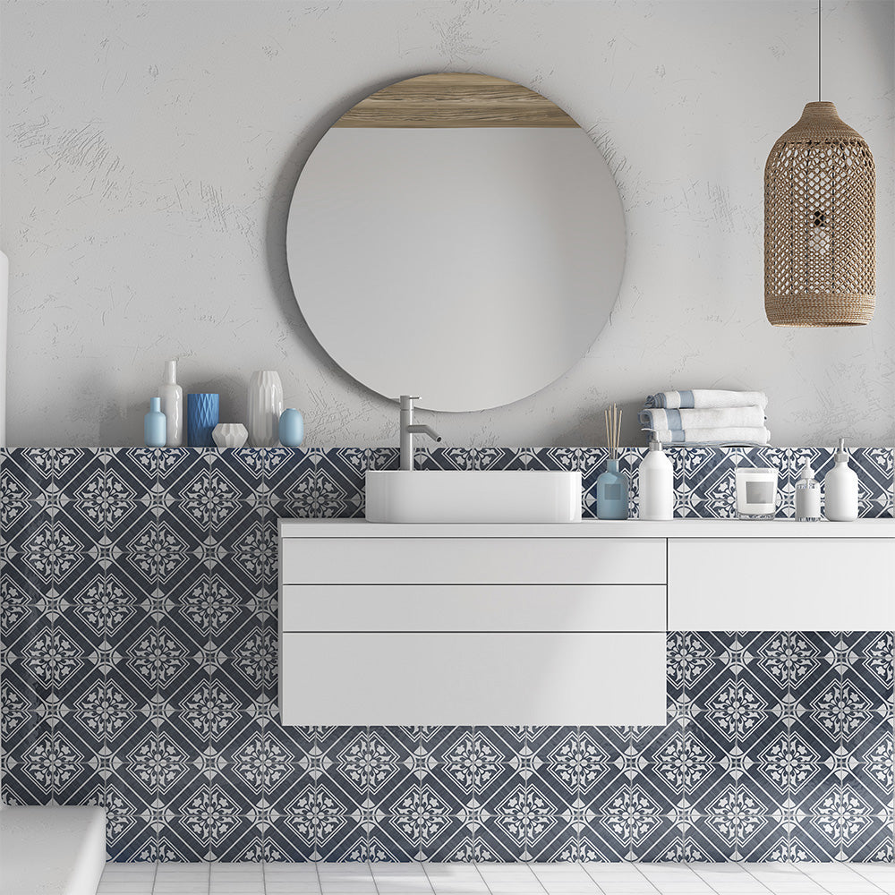 Andratx Telmo Porcelain Decorative Field Tile 6X6 Charcoal Glossy