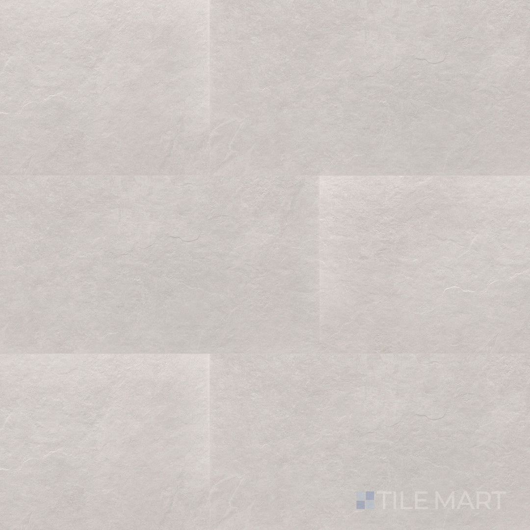 Flat lay of Ash White 12X24 Matte Porcelain, showcasing a soft white hue with a velvety matte finish.