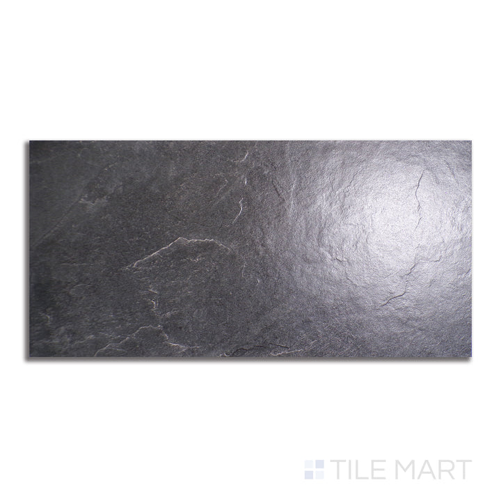 Top-down view of Ash Black 24X48 Matte Porcelain, highlighting a bold black shade with a refined matte surface.