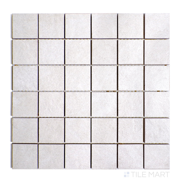 Flat lay of Ash White 2" Square Matte Porcelain Mosaic, featuring a bright white shade in a clean, structured pattern.