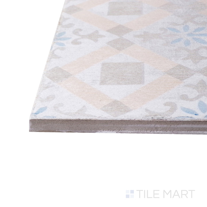 A corner shot of the Barcelona Décor Born 6x6 matte porcelain tile highlights its intricate pattern and soft matte texture, bringing a vintage charm to walls and floors.