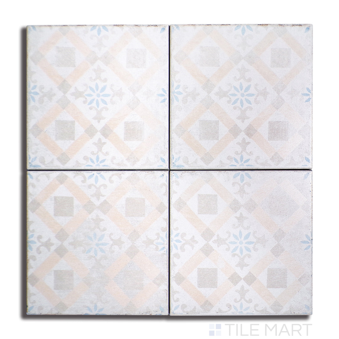 Overhead shot of Barcelona Décor Born 6X6 Matte Porcelain, featuring a classic decorative design with a smooth matte finish.