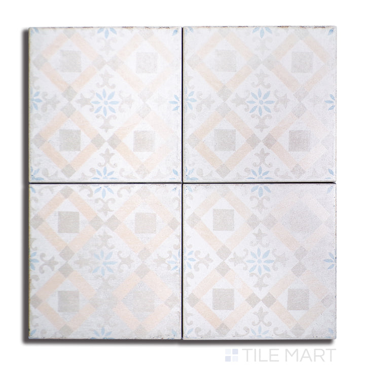 Overhead shot of Barcelona Décor Born 6X6 Matte Porcelain, featuring a classic decorative design with a smooth matte finish.