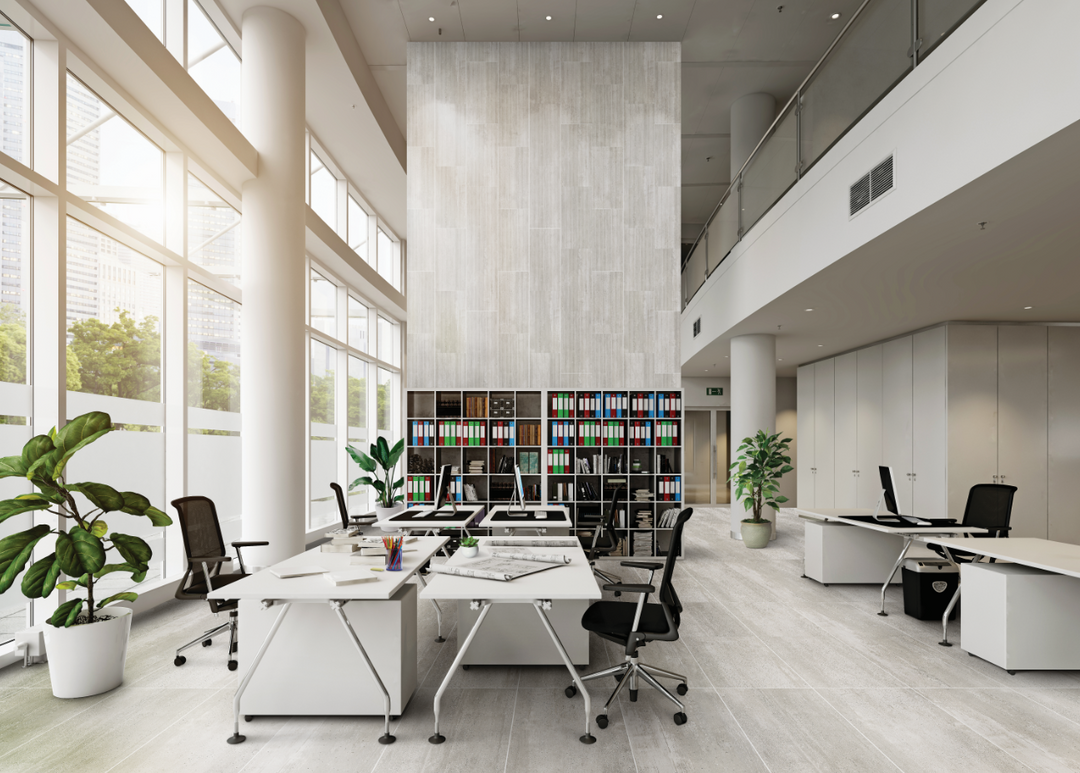 A vibrant lifestyle depiction of Ecocrete Aqua honed porcelain, enhancing interiors with its cool, aquatic charm.