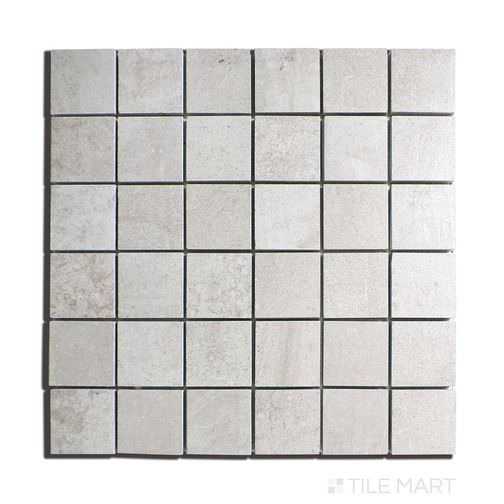 Overhead image of Ecocrete Sage 2" Square Matte Porcelain Mosaic, presenting an earthy sage green in a petite mosaic format, enhancing spaces with natural harmony.