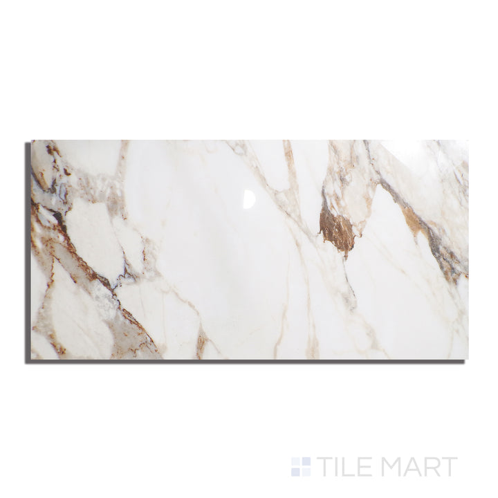 Overhead perspective of Exotic Stone Cosmopolitan Arabescato 24X48 Polished Porcelain, featuring classic white marble-inspired veining with a high-gloss finish.