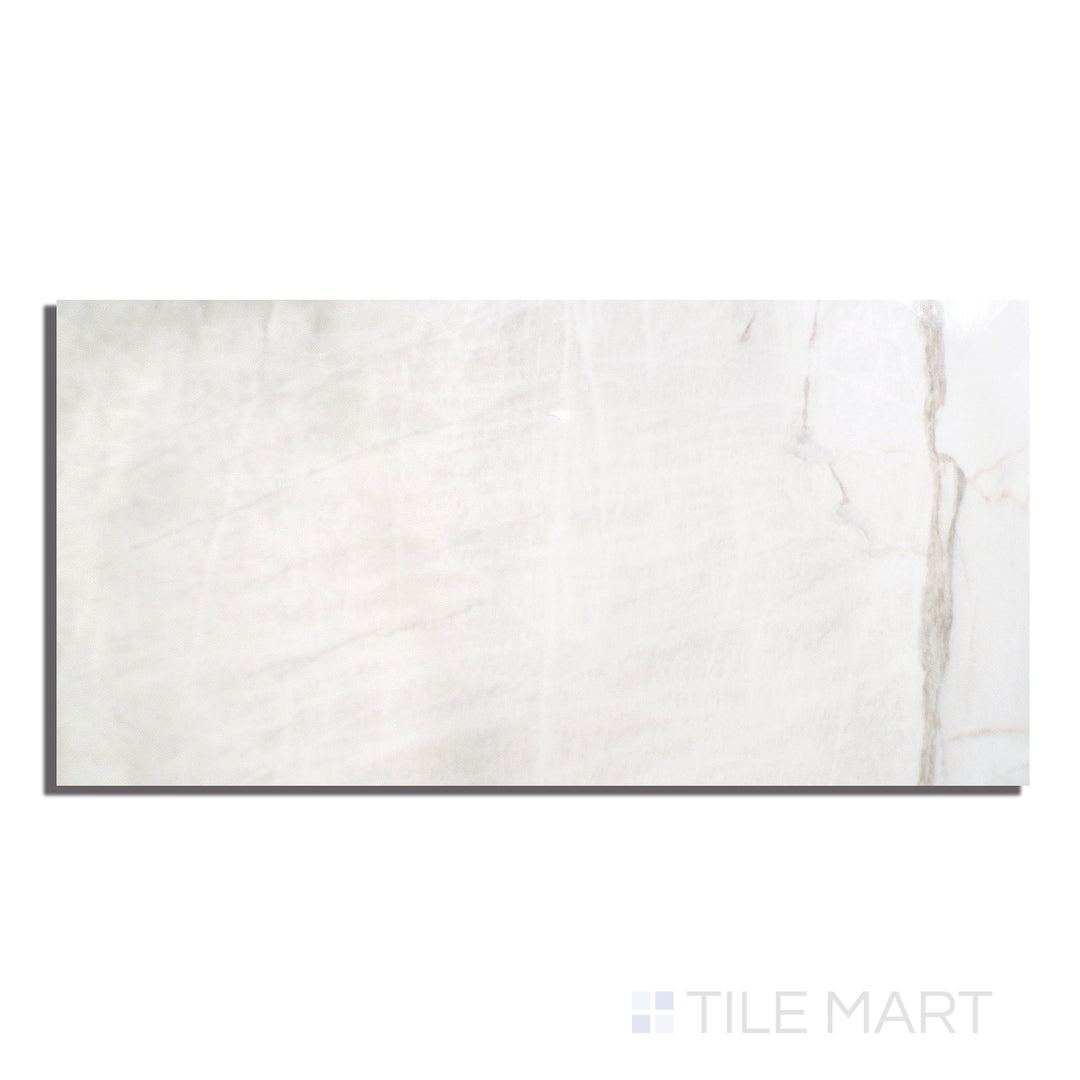 Top-down image of Exotic Stone Da Vinci White 24X48 Polished Porcelain, showcasing intricate marble-like patterns with a refined polished finish.