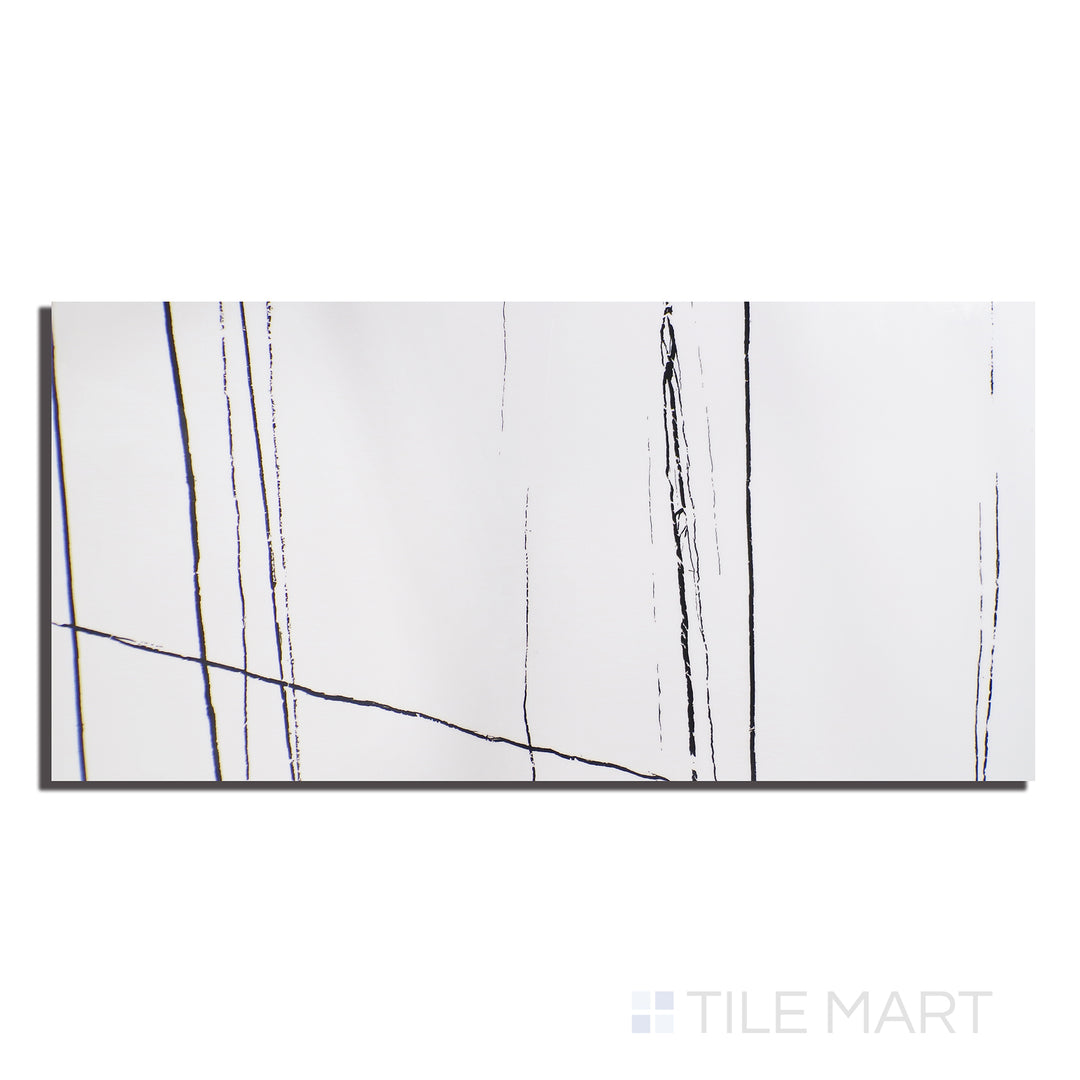 Top-down perspective of Exotic Stone Sahara White 24X48 Polished Porcelain, showcasing warm white tones with subtle veining for a timeless natural stone appearance.