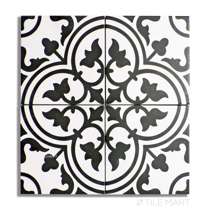 Frame 15 Porcelain Decorative Field Tile 6X6 Clover B&W Matte
