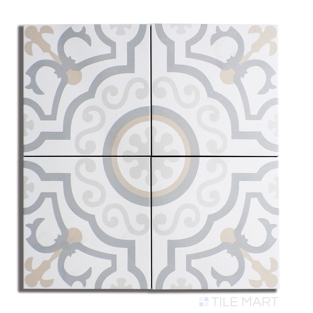 Flat lay of Frame 15 Kali Chic 6X6 Matte Porcelain, showcasing an artistic tile design with warm earthy tones and a soft matte texture.