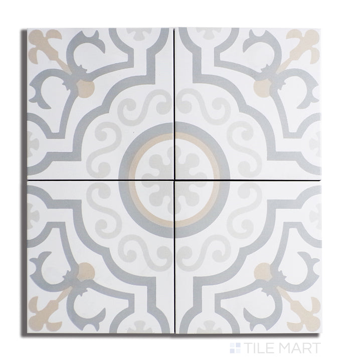 Flat lay of Frame 15 Kali Chic 6X6 Matte Porcelain, showcasing an artistic tile design with warm earthy tones and a soft matte texture.