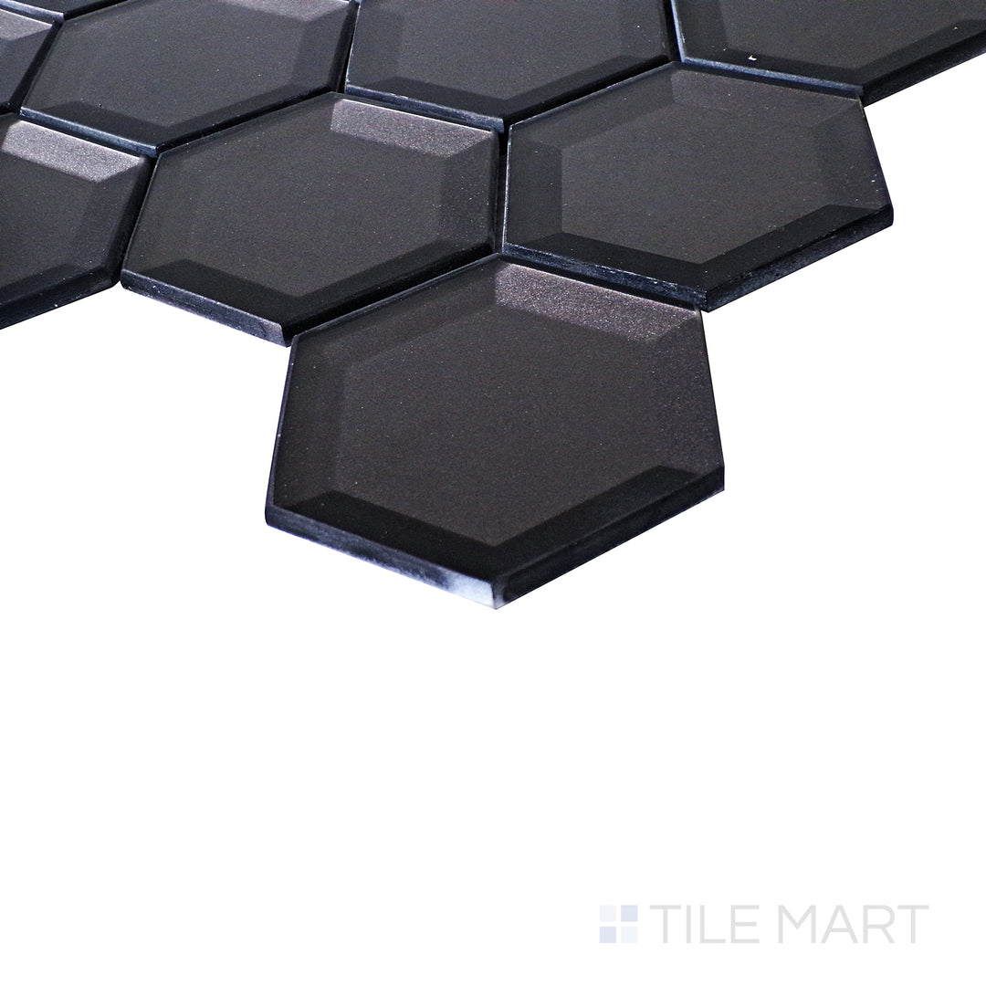 Glass Bold Hexagon Glass Mosaic 10X9 Black Glossy