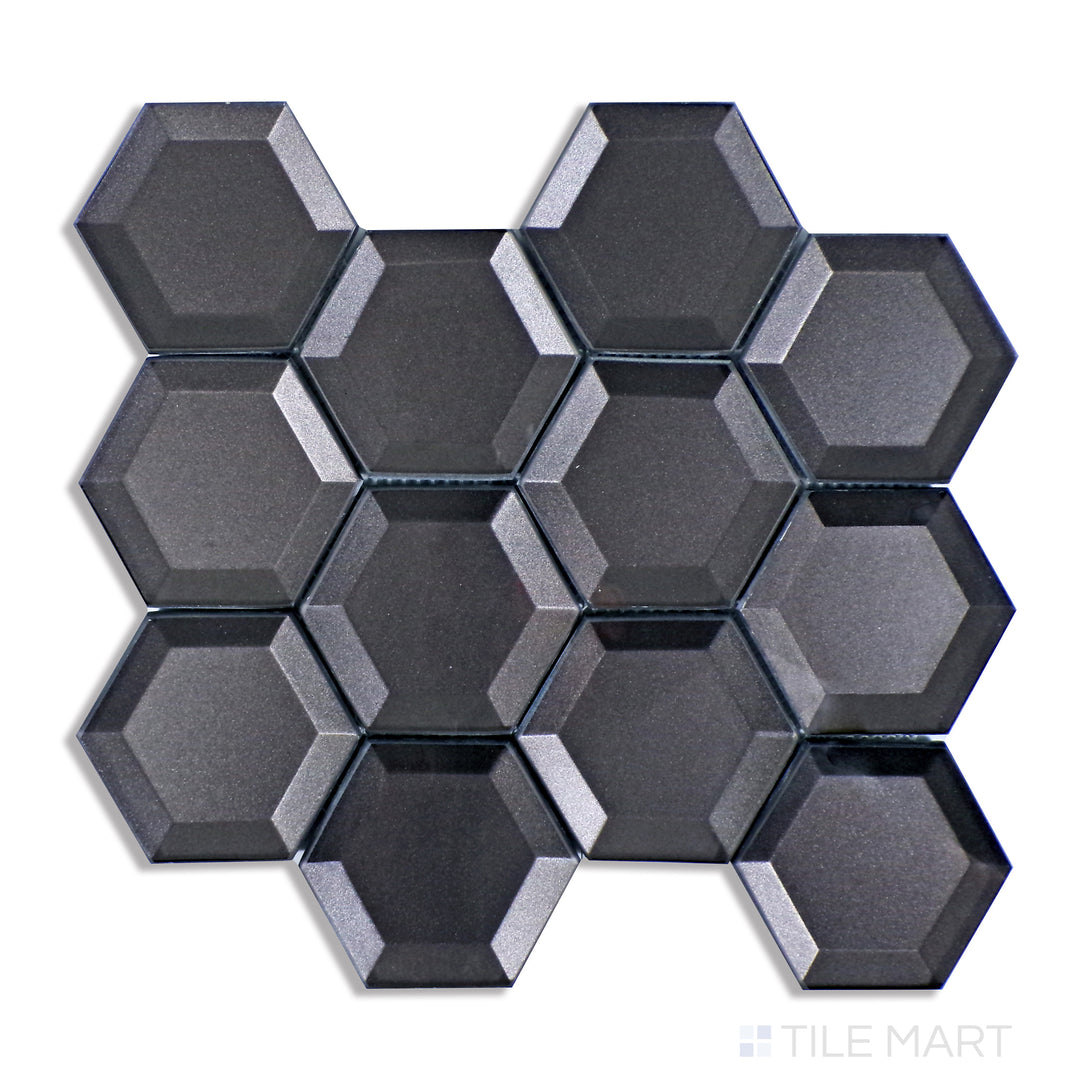 Glass Bold Hexagon Glass Mosaic 10X9 Black Glossy
