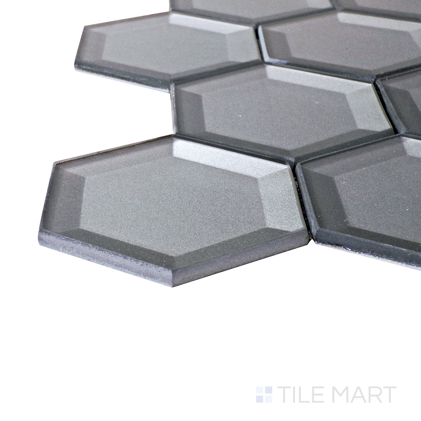 Glass Bold Hexagon Glass Mosaic 10X9 Dark Grey Glossy
