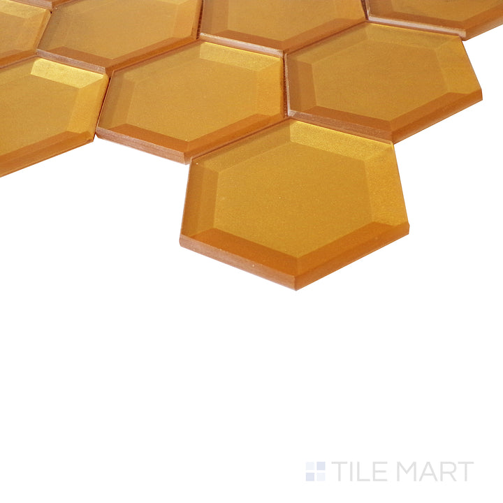 A side shot accentuates the luxurious golden hue of the hexagon tiles, creating a stunning reflective effect.