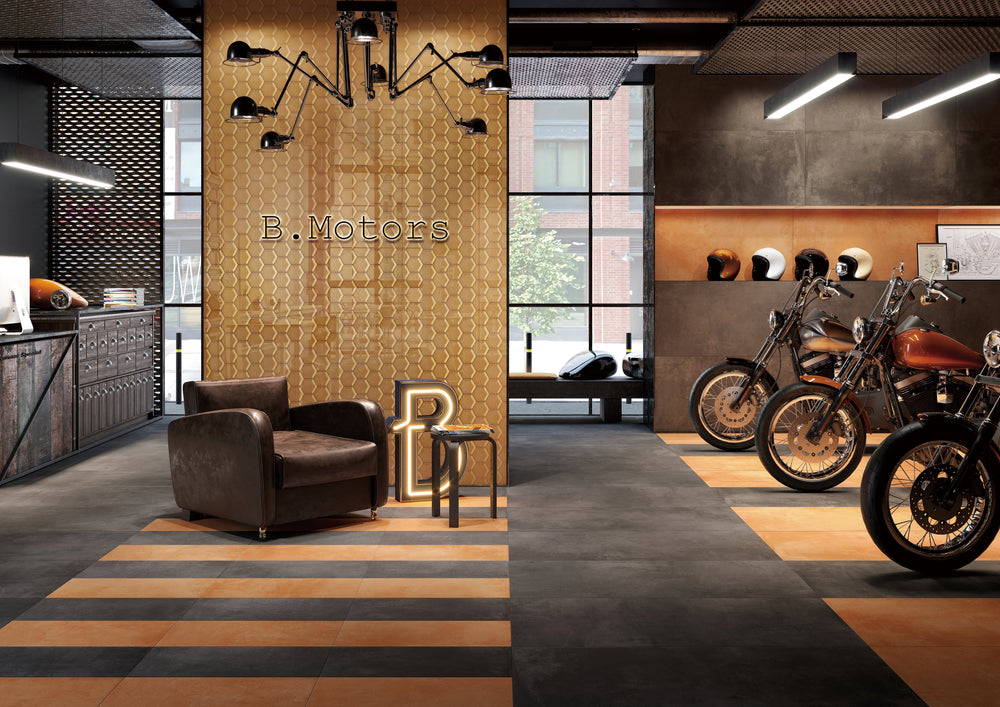 A luxurious ambiance captured with Bold Glass Gold hexagon glossy mosaic, adding a radiant, metallic accent to contemporary designs.