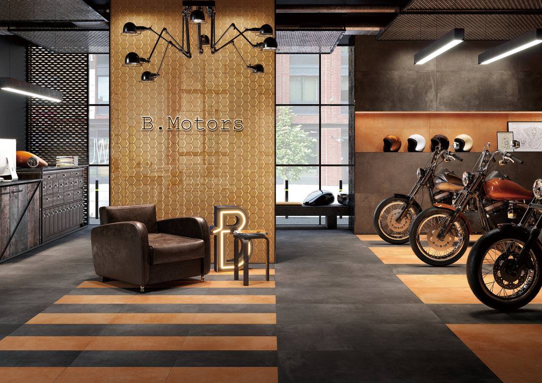 A luxurious ambiance captured with Bold Glass Gold hexagon glossy mosaic, adding a radiant, metallic accent to contemporary designs.