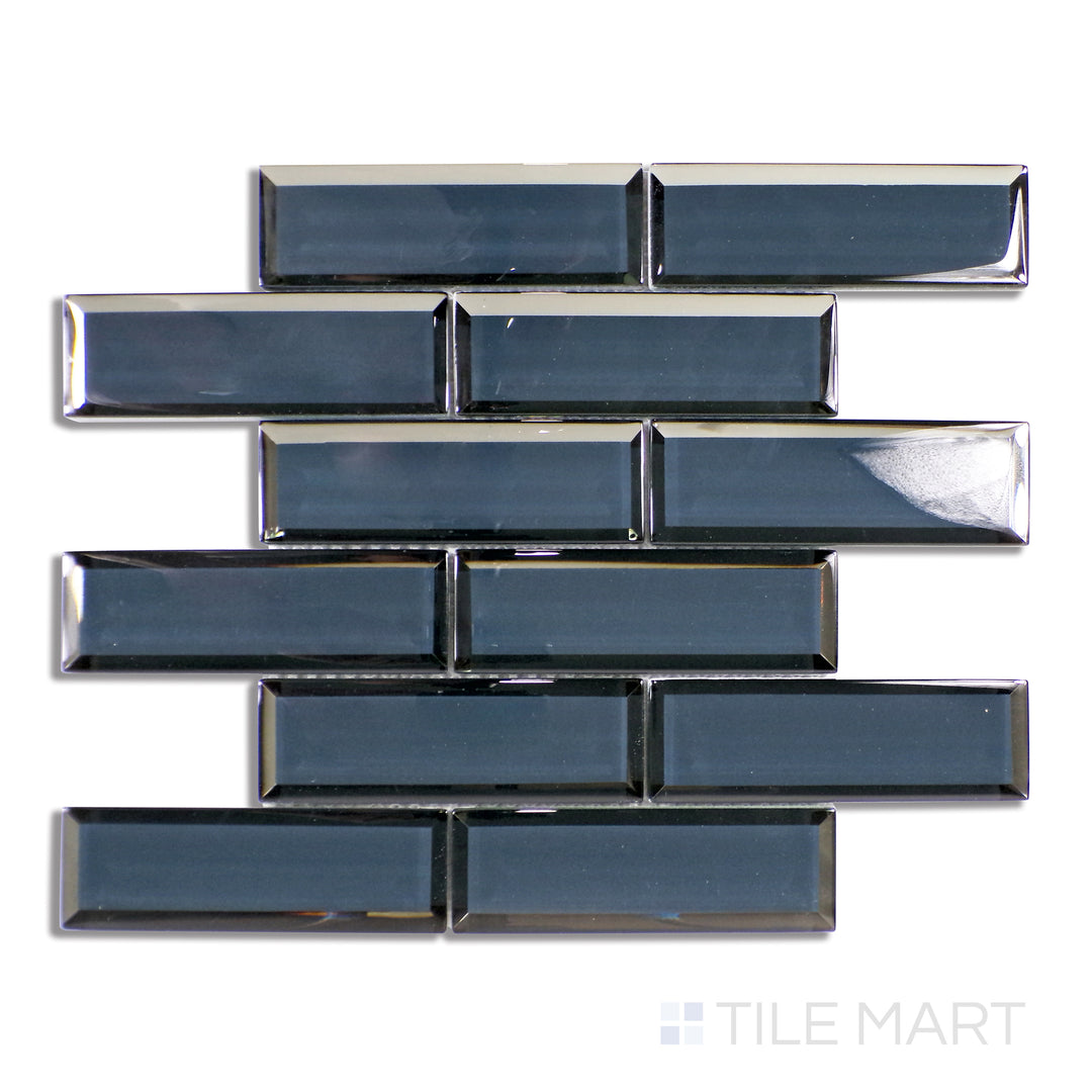 Aerial view of Modern Glass Blue Brick Glossy Mosaic, presenting a rich blue shade with a glossy, smooth texture in a classic brick formation.